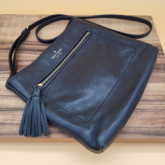 kate spade Handbags - Kate Spade Black Leather Crossbody Bag with Tassel, Gold Trim & Adjustable Strap